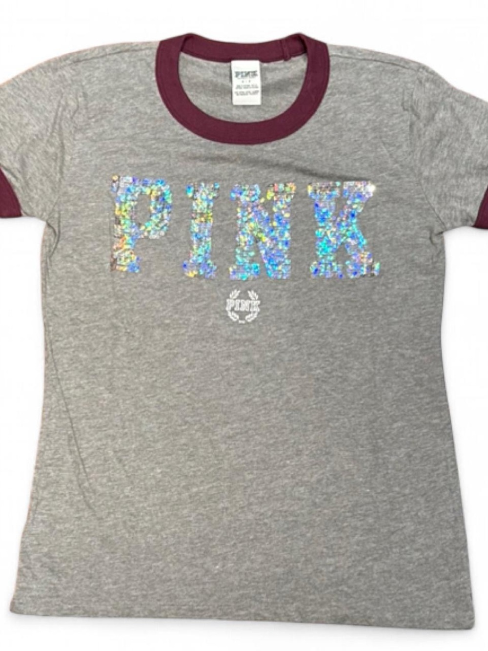 Y2K Pink Victoria's Secret Bedazzled Slim Fit Ringer Tee